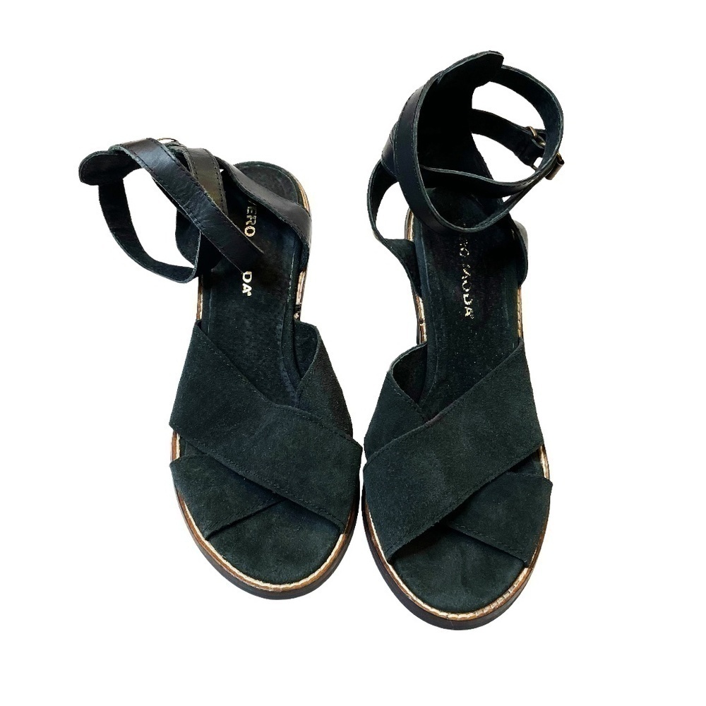 Black Suede Heel Shoes With Wrap Around Ankle Straps
